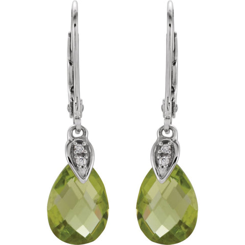14k White Gold Peridot & .025 CTW Diamond Earrings