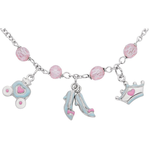 Sterling Silver Cinderella Enamel & Pink Cubic Zirconia 14-16" Necklace