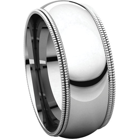 14k White Gold 8mm Double Milgrain Comfort Fit Band, Size 11