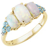 Genuine Opal, Swiss Blue Topaz & Diamond Ring in 14K Yellow Gold (Size 6)