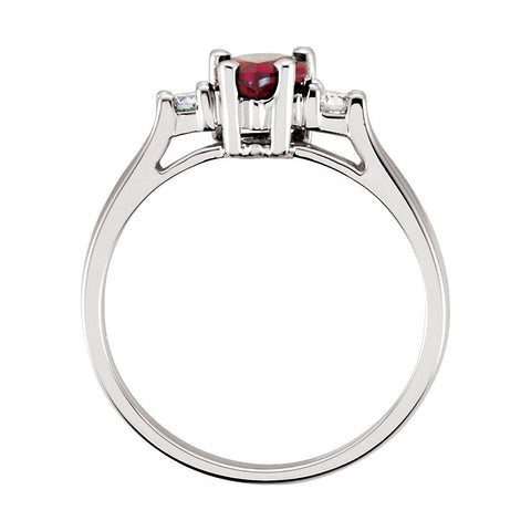 14k White Gold Genuine Mozambique Garnet & Diamond Ring, Size 7