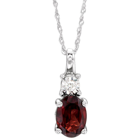 14k White Gold Mozambique Garnet & .02 CTW Diamond Necklace