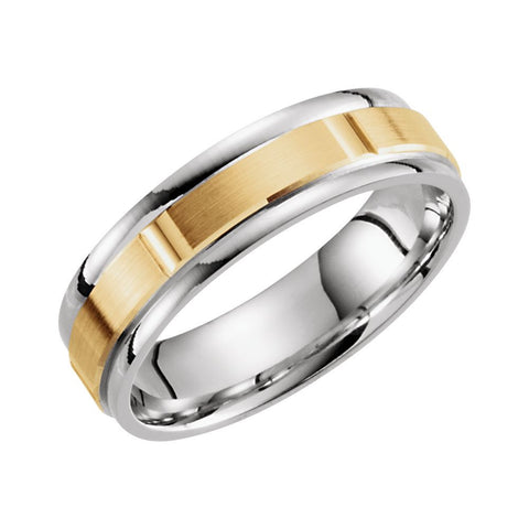 14K White & Yellow Gold 6mm Grooved Band Size 10