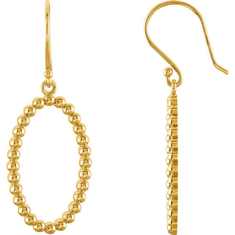 14k Yellow Gold Oval Beaded Design Earrings