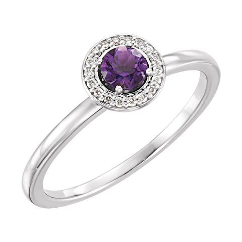 14k White Gold Amethyst & .05 CTW Diamond Ring , Size 7