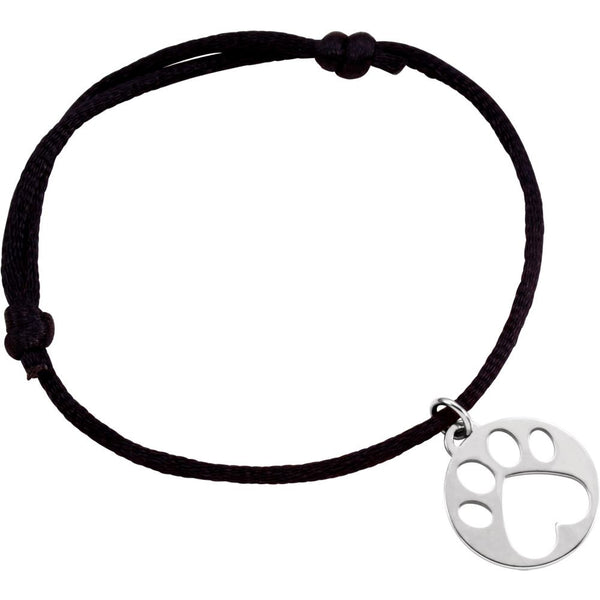Sterling Silver Black Satin Cord Adjustable Bracelet with Paw Charm