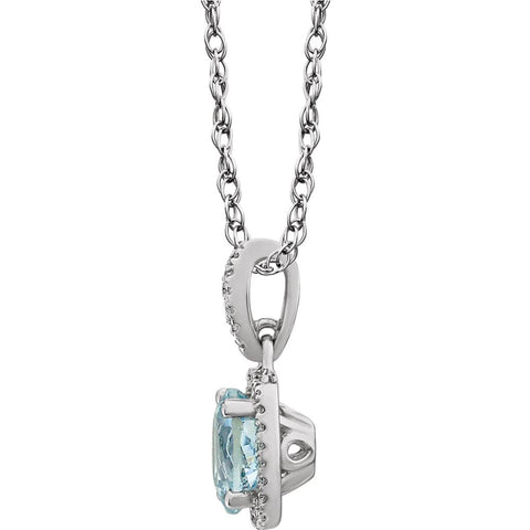 14k White Gold Aquamarine & 1/8 CTW Diamond 18" Necklace