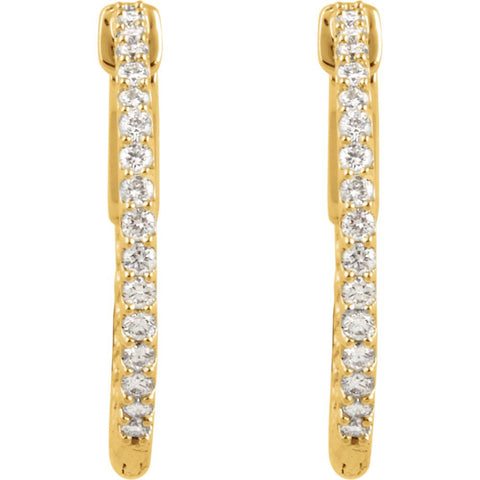 14k Yellow Gold 3/4 CTW Diamond Inside/Outside Hoop Earrings