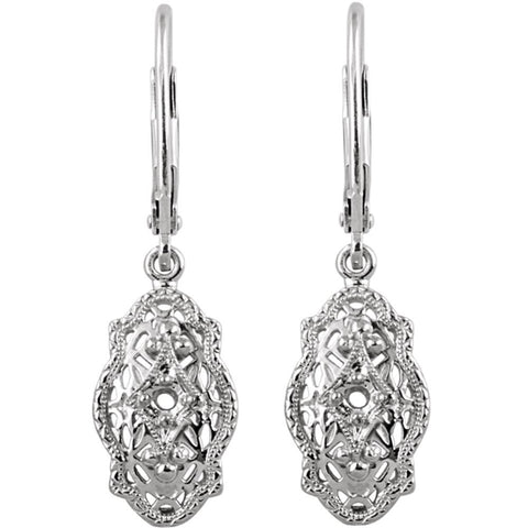 14k White Gold Filigree Design Earring Mounting