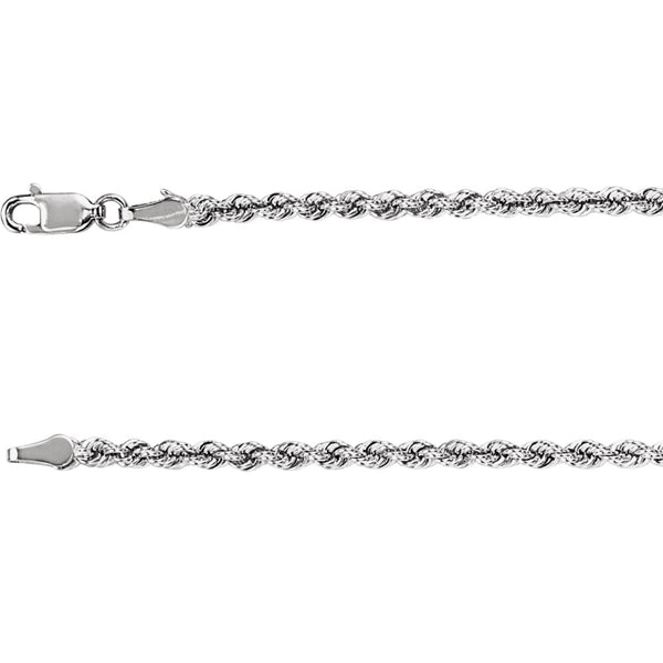 14k White Gold 3mm Rope 16" Chain