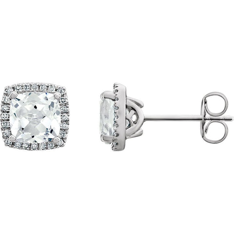 14k White Gold Created White Sapphire & 1/8 CTW Diamond Earrings