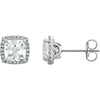 14k White Gold Created White Sapphire & 1/8 ctw. Diamond Earrings