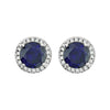 14k White Gold Created Blue Sapphire & 1/8 CTW Diamond Earrings