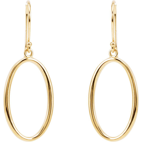 14k Yellow Gold Oval Dangle Earrings