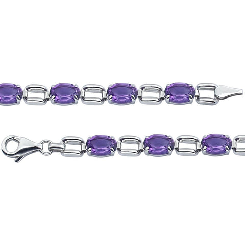 14k White Gold 7x5mm Oval Amethyst 7" Bracelet