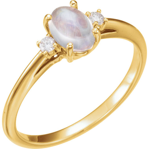 14k Yellow Gold Rainbow Moonstone & .06 CTW Diamond Ring, Size 7