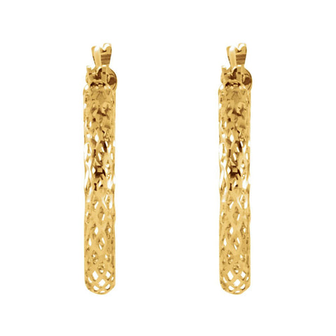 14k Yellow Gold Diamond Cut Hoop Earrings