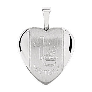 Sterling Silver 16.5x15.8mm Heart Baptismal Locket