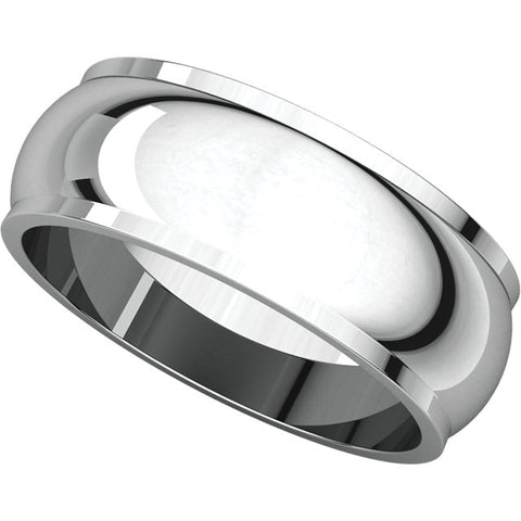 14k White Gold 7mm Half Round Edge Band, Size 13.5