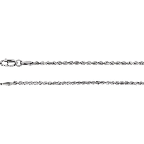 14k White Gold 1.85mm Rope Chain 24" Chain
