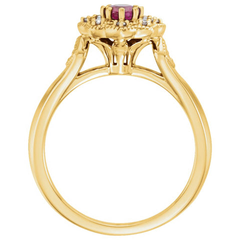 14k Yellow Gold Ruby & 1/10 CTW Diamond Ring, Size 7
