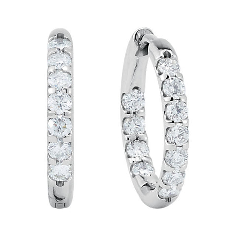 14k White Gold 1 CTW Diamond Inside/Outside Hoop Earrings