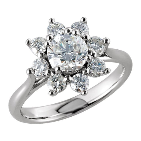 14k White Gold Diamond Cluster Ring, Size 7