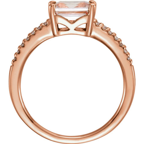 14k Rose Gold Morganite & 1/10 CTW Diamond Ring, Size 7