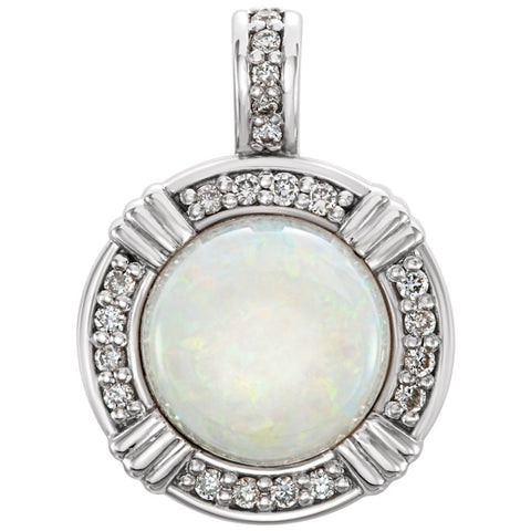 14k White Gold Opal & 1/10 CTW Diamond Pendant
