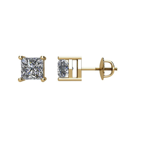 3/4 CTW Princess-Cut Diamond Threaded Post Stud Earrings in 14K Yellow Gold