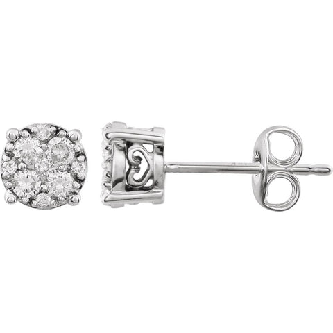 14k White Gold 1/3 CTW Diamond Cluster Friction Post Earrings