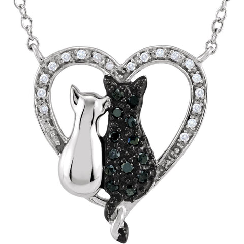 Sterling Silver 1/5 CTW Black & White Diamond Cats Heart 18" Necklace