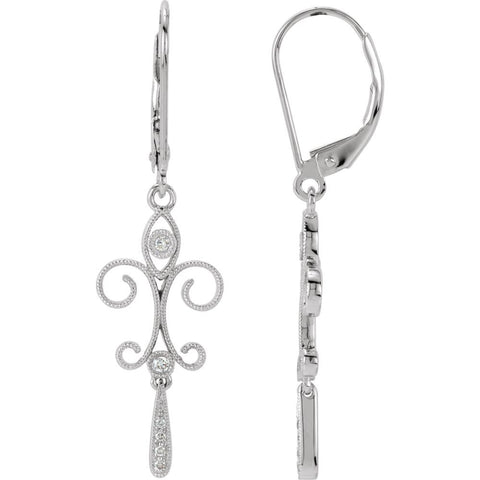 14k White Gold .08 CTW Diamond Fleur-de-Lis Lever Back Earrings