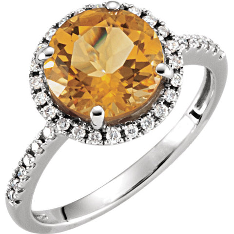 14k White Gold Citrine & 1/6 CTW Diamond Ring, Size 7