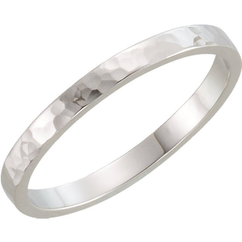 14k White Gold 2mm Flat Band with Hammer Finish Size 7