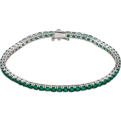 14k White Gold Lab-Grown Emerald Line 7.25" Bracelet
