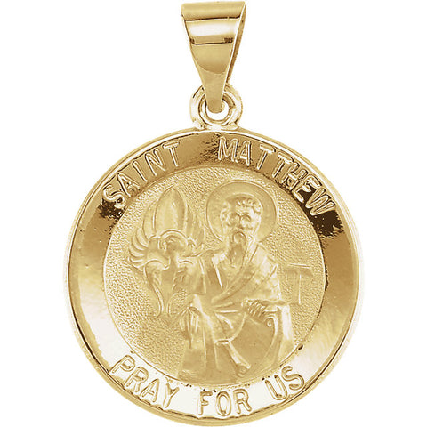 14k Yellow Gold 18.5mm Round Hollow St. Matthew Medal