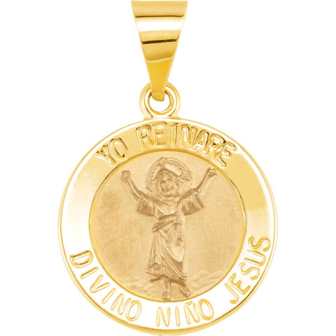 14k Yellow Gold 15mm Round Hollow Divino Niño Medal