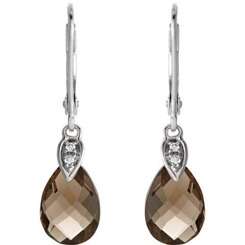 14k White Gold Smoky Quartz & .025 CTW Diamond Earrings