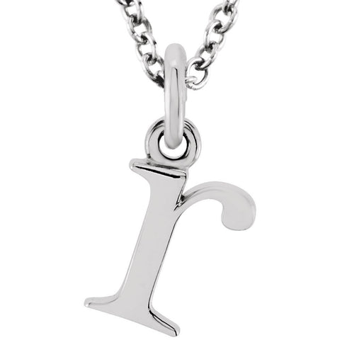 14k White Gold "r" Lowercase Initial 16" Necklace