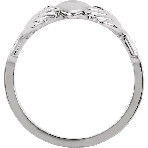 14k White Gold 12x14mm Ladies Claddagh Ring, Size 7