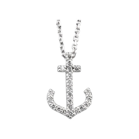14k White Gold 1/8 CTW Diamond Anchor Necklace