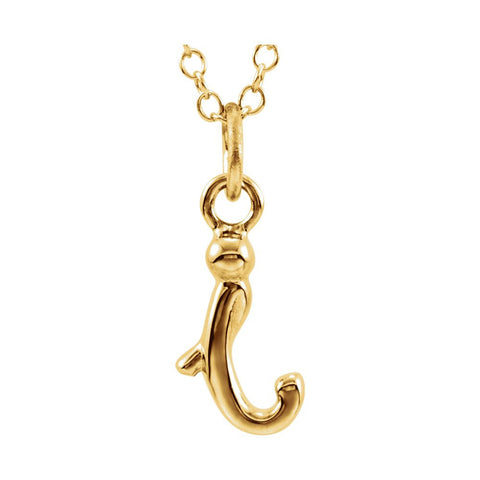 14k Yellow Gold Letter "I" Lowercase Script Initial Necklace