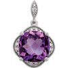 14k White Gold Checkerboard Amethyst & Diamond Pendant