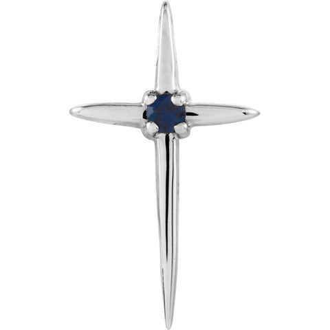 14k White Gold Blue Sapphire Cross Pendant