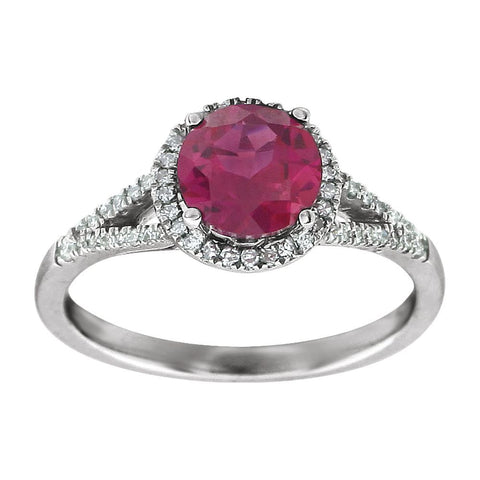 14k White Gold Lab Grown Ruby & 1/6 CTW Diamond Ring, Size 7