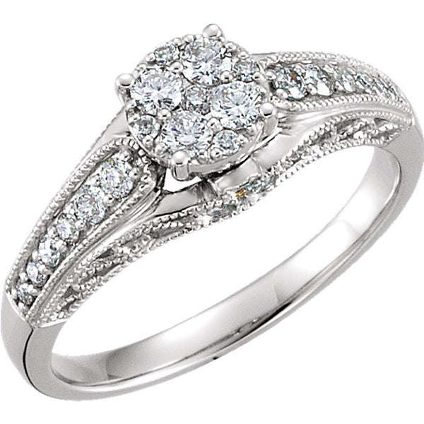 14k White Gold 1/2 CTW Diamond Engagement Ring, Size 7