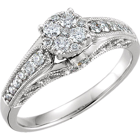 14k White Gold 1/2 CTW Diamond Engagement Ring, Size 7