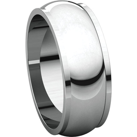 14k White Gold 7mm Half Round Edge Band, Size 13.5