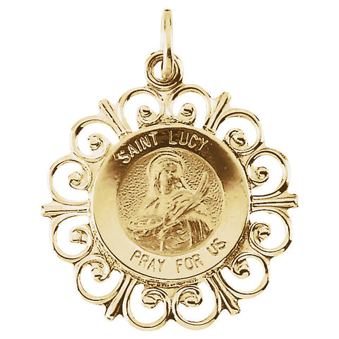 14k Yellow Gold 18.5mm Round St. Lucy Medal